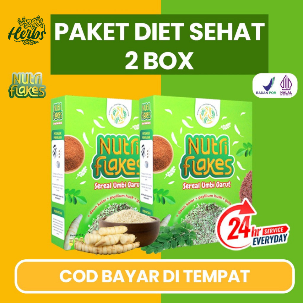 

Paket Hemat - 2 BOX NUTRIFLAKES - Original 100%. Sereal Umbi Garut Ekstrak Daun Kelor - Suplemen Makanan Diet - Ampuh Atasi Asam Lambung, Gerd, dan Maag - Bantu Kontrol Kolesterol.