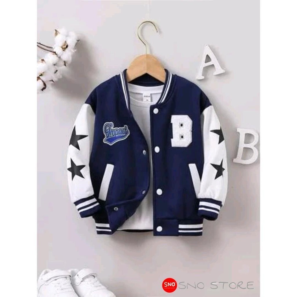 JAKET VARSITY BASEBALL ANAK COWOK CEWEK INISIAL B Bintang ( bisa custom inisial) usia 1 - 18 Tahun J