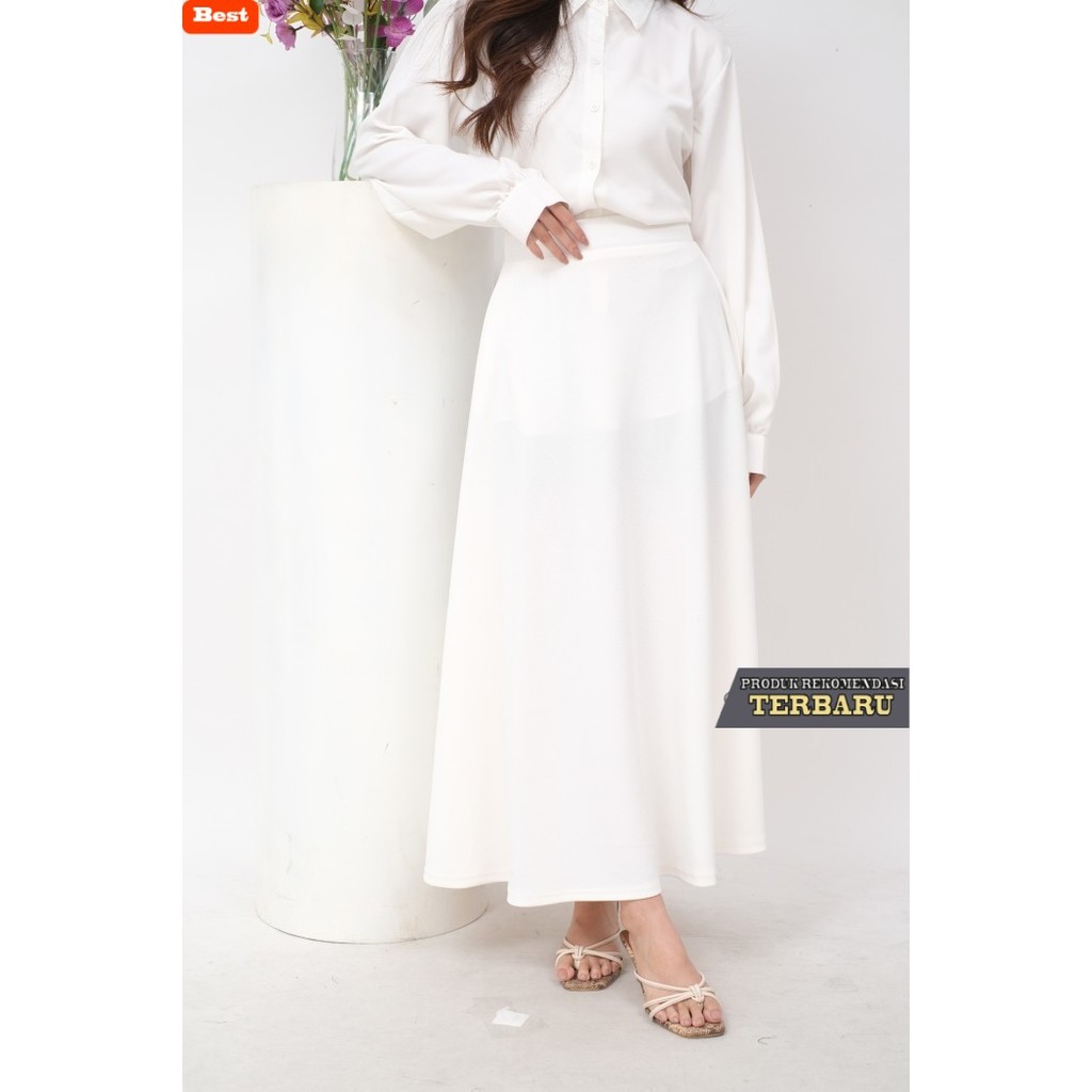 rok wanita kekinian Rok Wafle Lebar Wanita Premium Navy - Putih