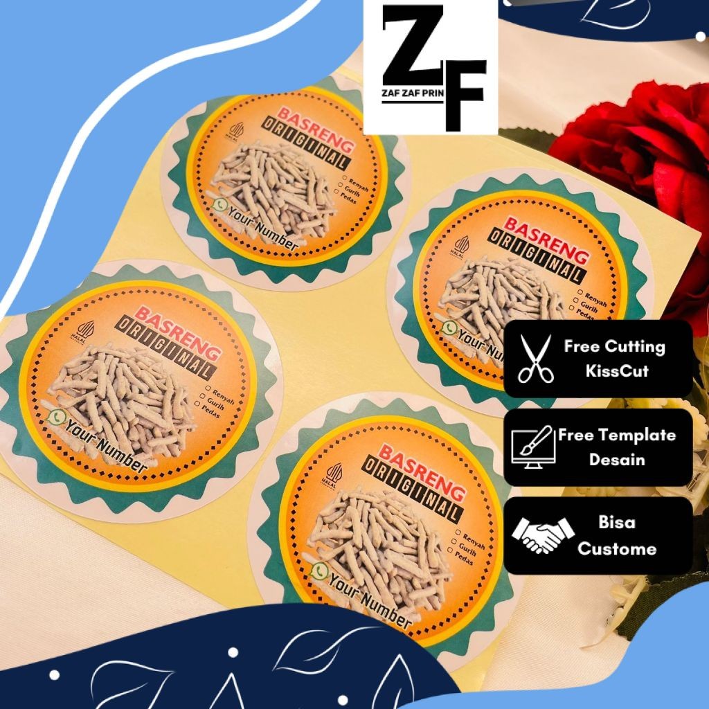 

ZAF 5-8 Stiker Label Makanan Basreng Sticker Cemilan Pedas Bulat Free Desain Uk.Sedang Custom