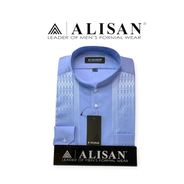 Kemeja Alisan Koko Bordir Biru Muda Lengan Panjang - KOKO BIRU MUDA, 16 ( XL )