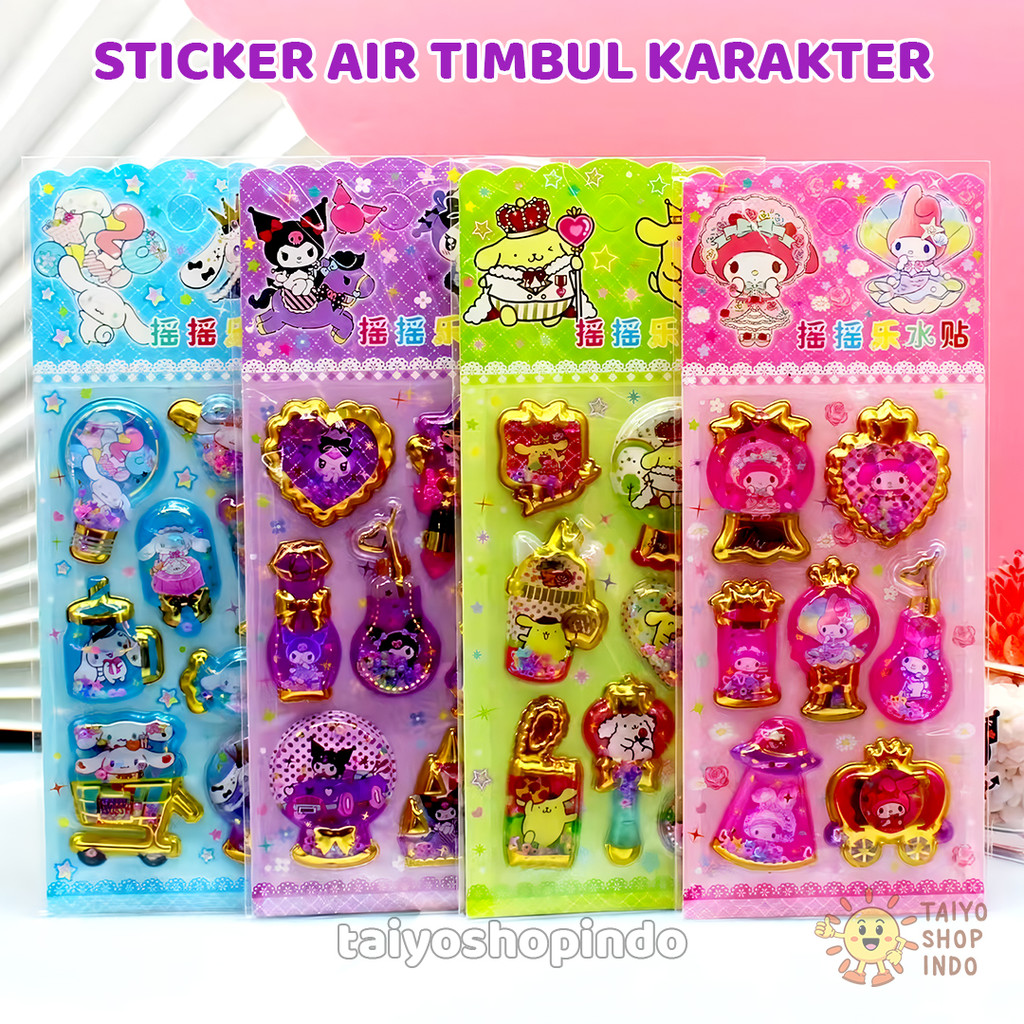 

TAIYO Sticker Air Timbul Karakter Kuromi Melody Cinnamoroll Purin Unicorn Stiker 3D Water Gliter Gold Souvenir Hadiah