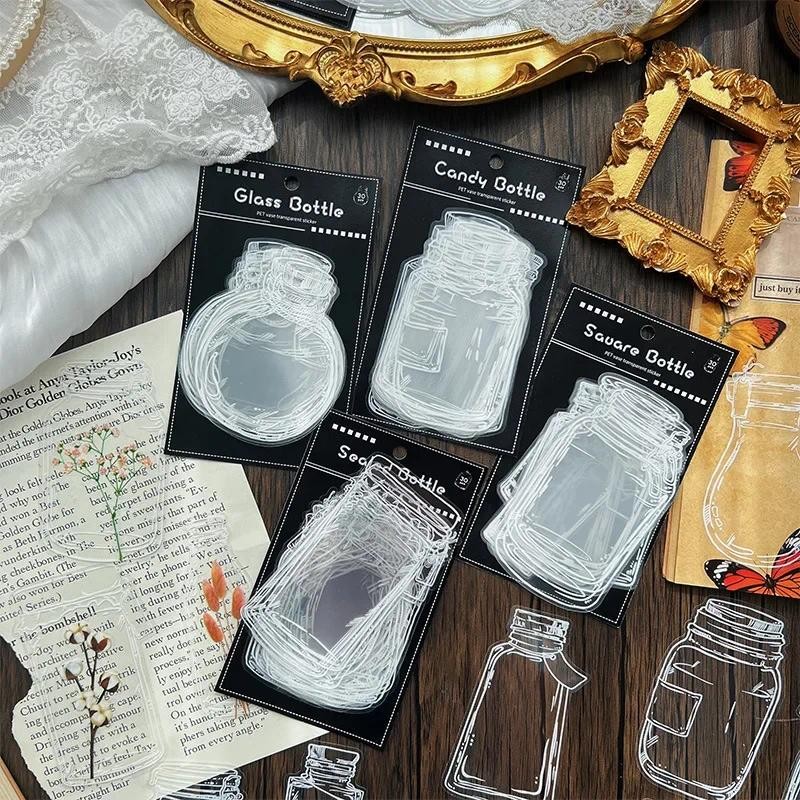 

Journamm 30pcs/pack Waterproof PET Bottle Stickers Decor Junk Journal DIY Scrapbooking Adhesive Transparent Sticker Stationery