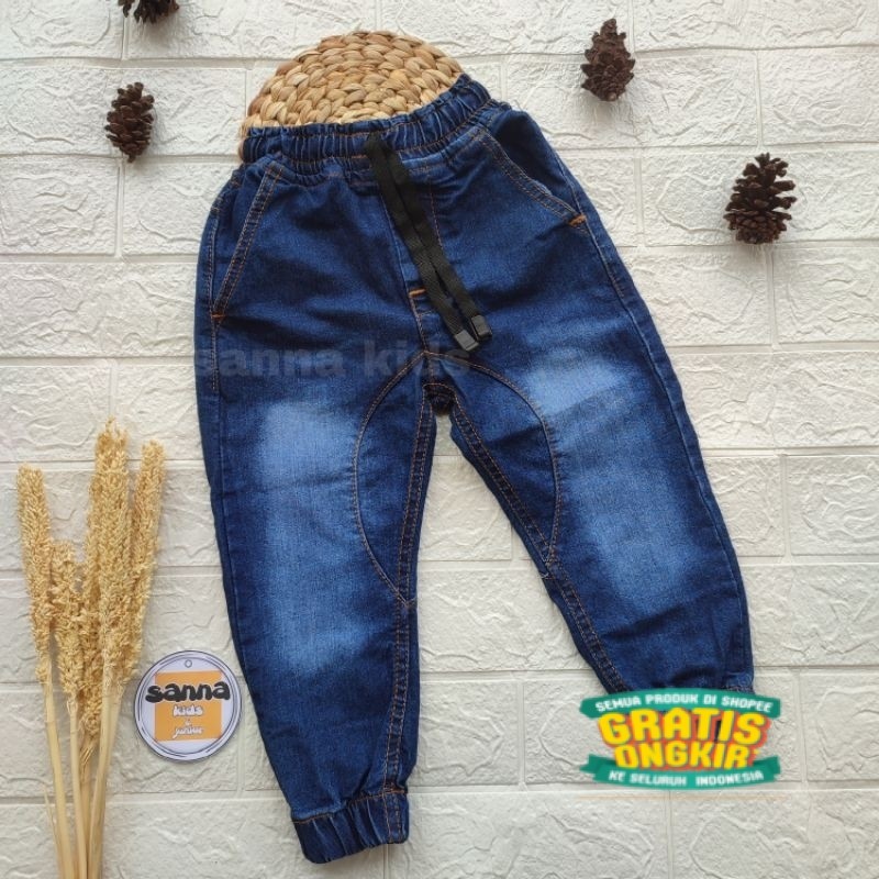Celana panjang jeans jogger anak laki laki streach , bawahan denim anak rider/ sage hijau tosca