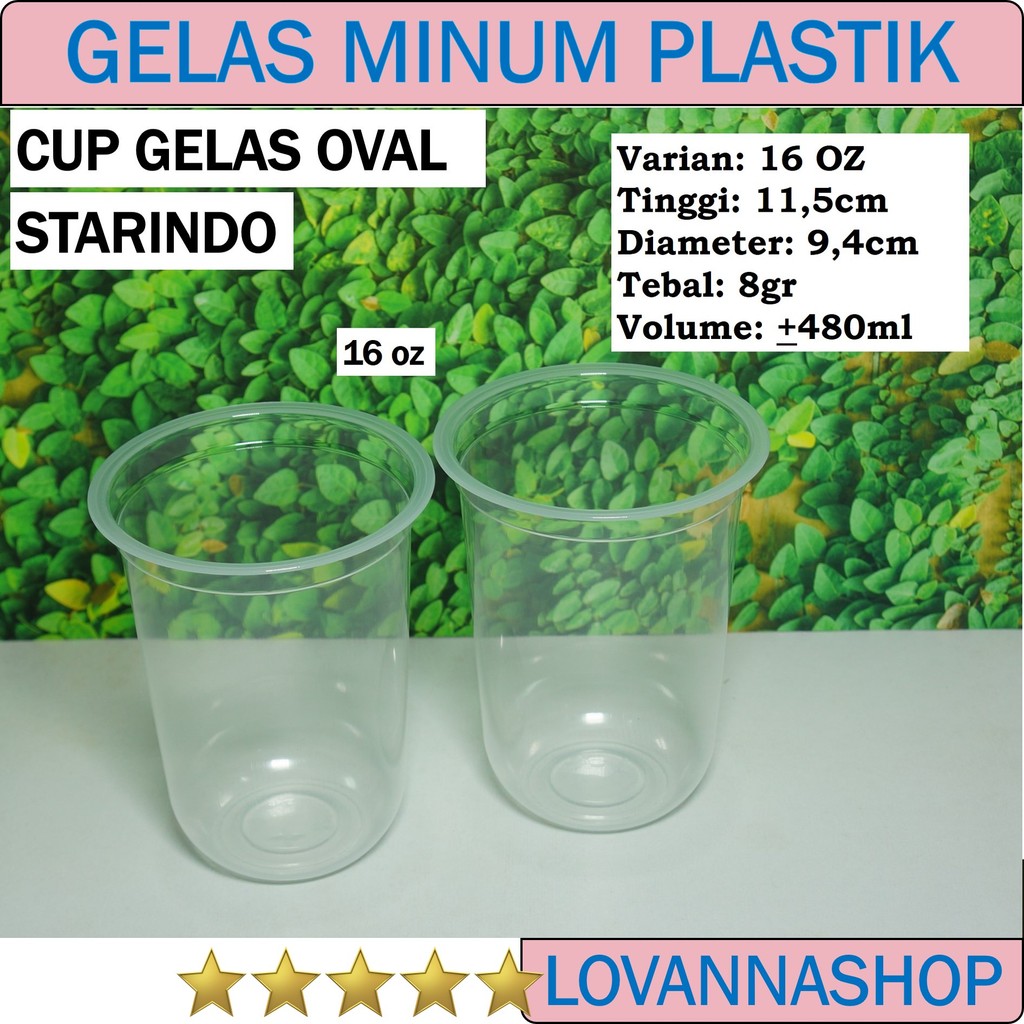 16oz GELAS PLASTIK OVAL CUP bening 16 oz 8gr 480ml Starindo es teh kopi susu