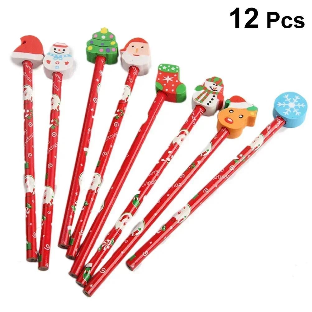 

12 Pcs Christmas Student Writing Pencils Creative Cartoon Sant Pencils with Eraser for Child Kids Stationery Supplies Art Pencil
