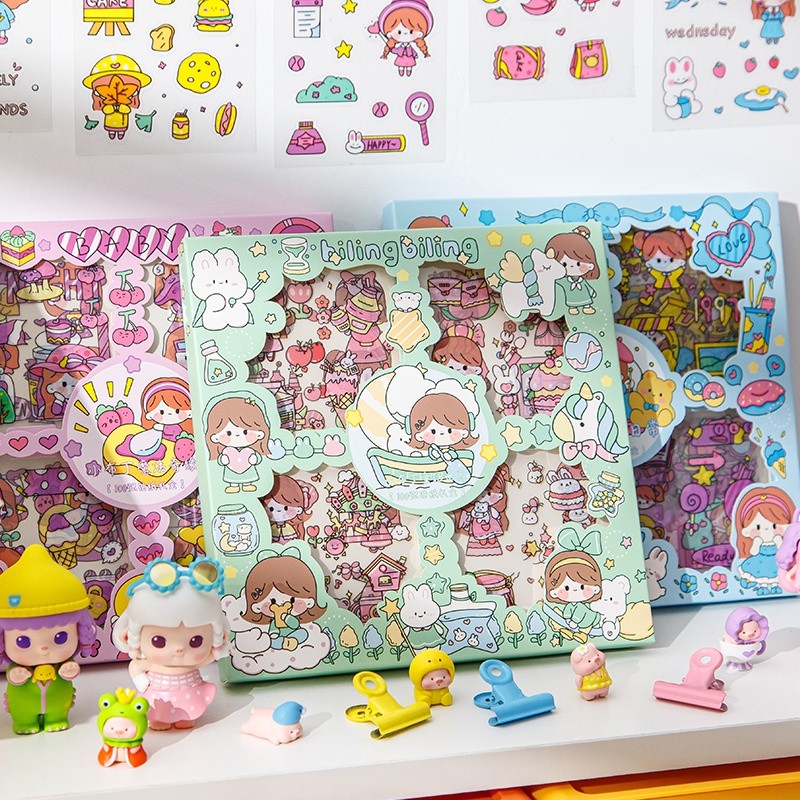 

100 Lembar label Motif Kartun Perempuan lucu Untuk Dekorasi DIY