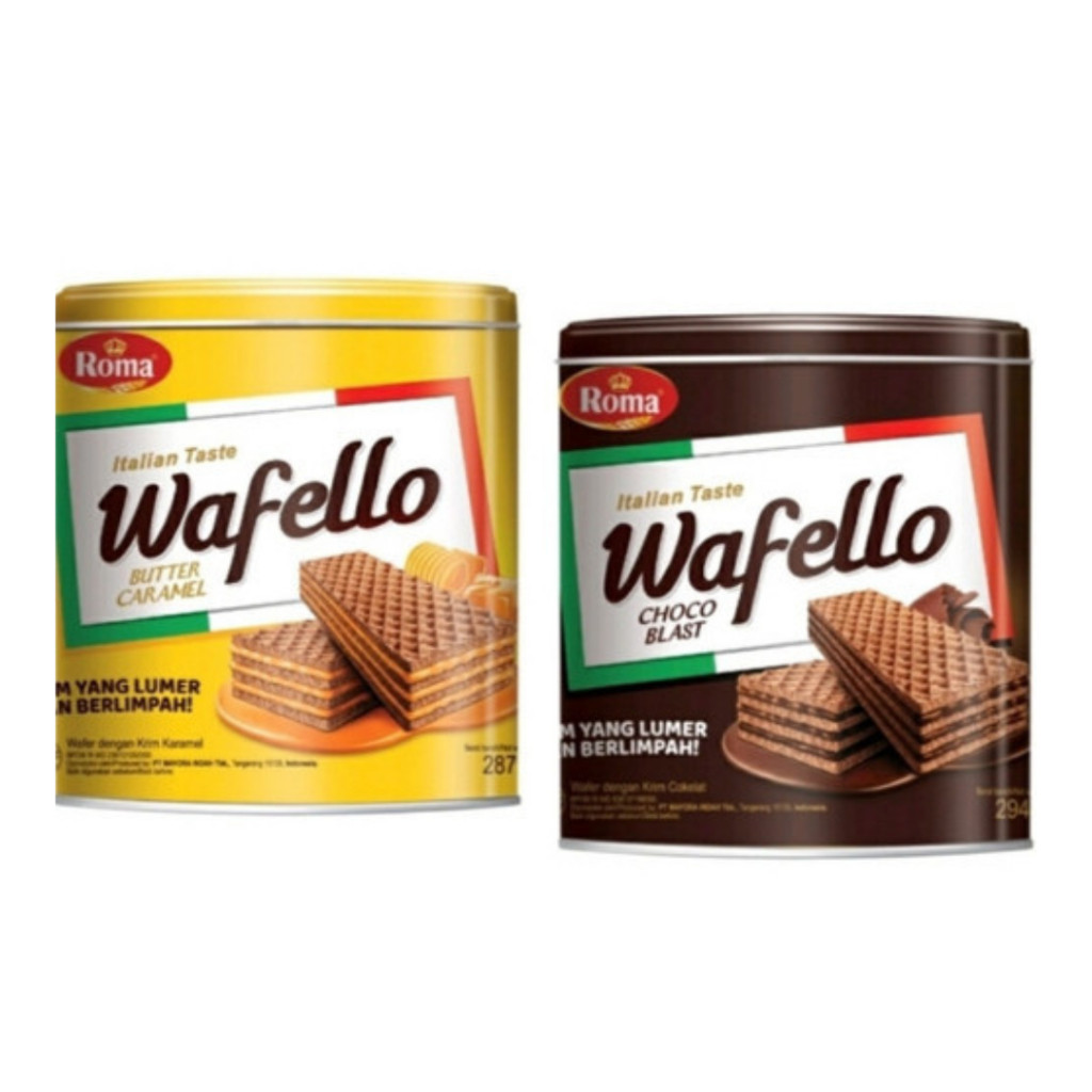 

Wafello Kaleng Butter Caramel 228gr Wafer Lapis Krim Rasa Chocoblast 234gr