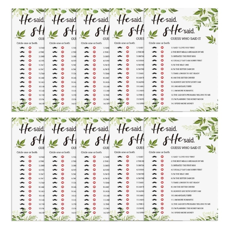 

10pcs Green Plant Bridal Shower Game Card Set Party Guest Game Supplies Accessory for Wedding Birthday Festival Present B03E