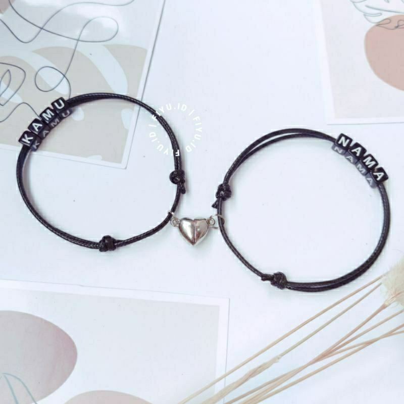 TERMURAH PACKING PAKE BOX RR_ACC ||Bisa Cod Gelang couple magnet Love nama / harga per 2 pcs GELANG 