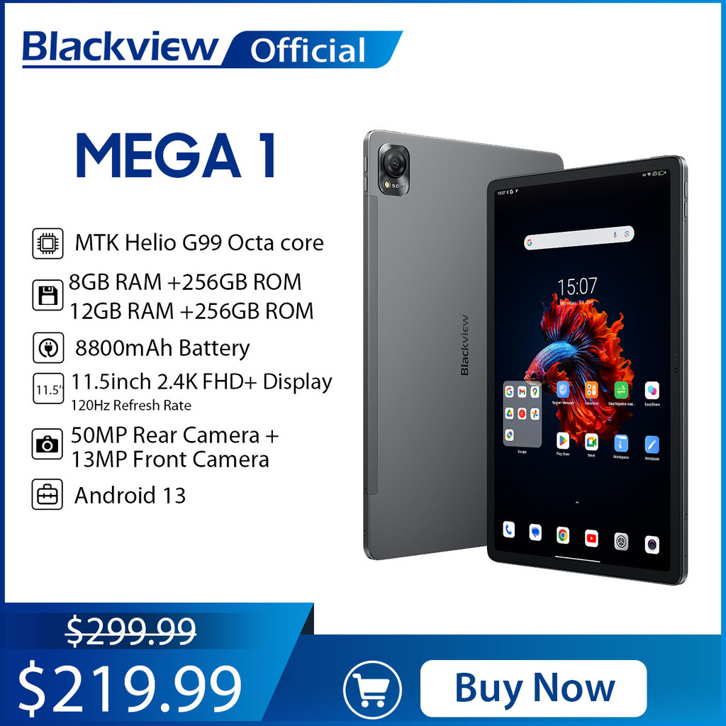 Blackview MEGA 1 Tablet PC 11.5'' 2K FHD+Display 120Hz Helio G99 12GB+12GB RAM 256GB ROM 8800mAh Bat