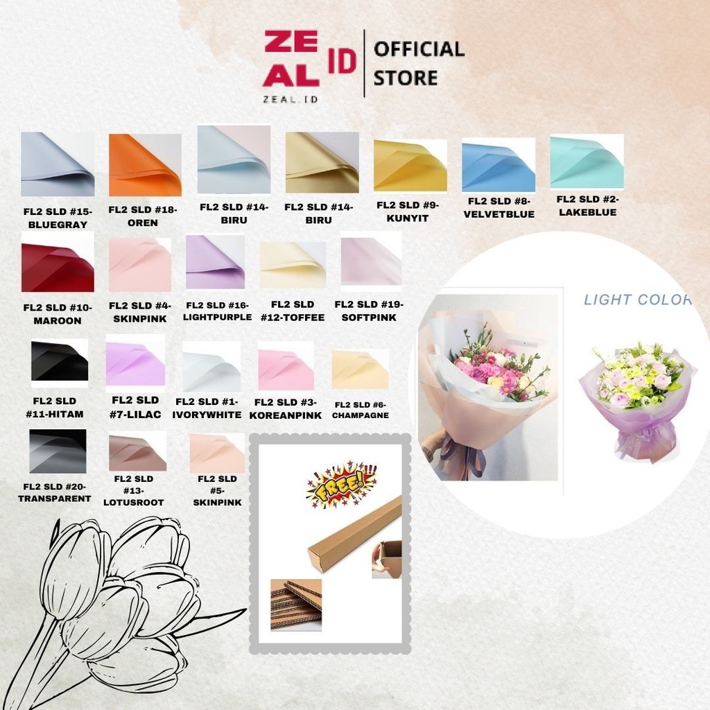 

ZEAL-ID - (5 LEMBAR) - FL2 SOLID Kertas Bunga Buket Warna Polos/Kertas Buket Bunga Florist Cellophane