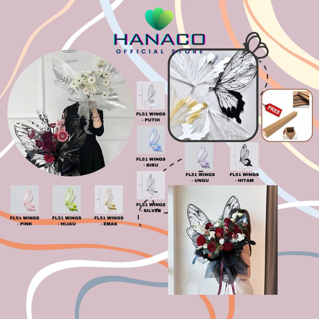 

HANACO - (1 SET) - FL51 WINGS OPP Wings Butterfly Kertas Bunga Paper Buket Kado Florist Cellophane