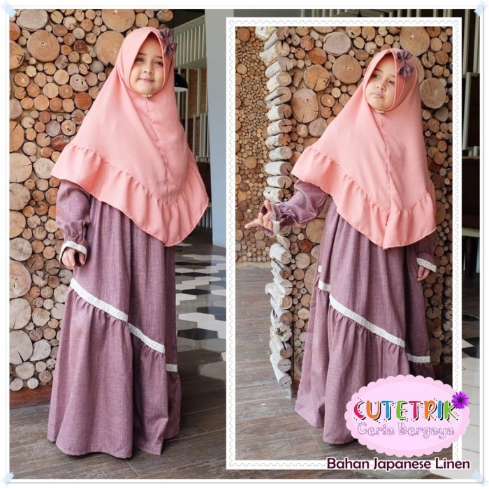 Gamis anak/baju muslim anak couple cutetrik brown