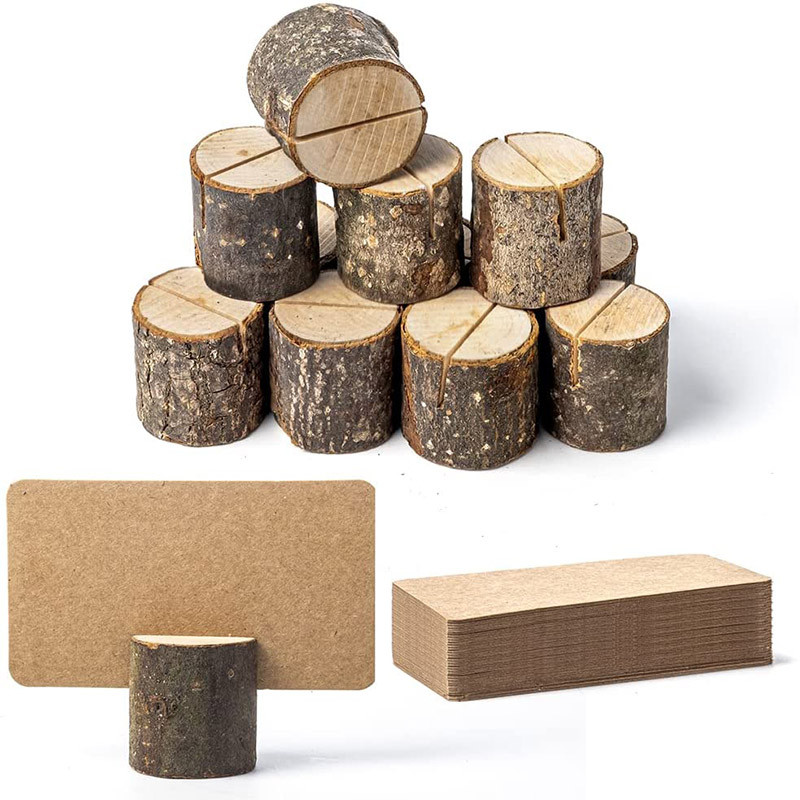 

10Pcs Natural Wooden Place Card Holders Rustic Table Sign Number Holders Stands Photo Clip For Wedding Birthday Party Decoration