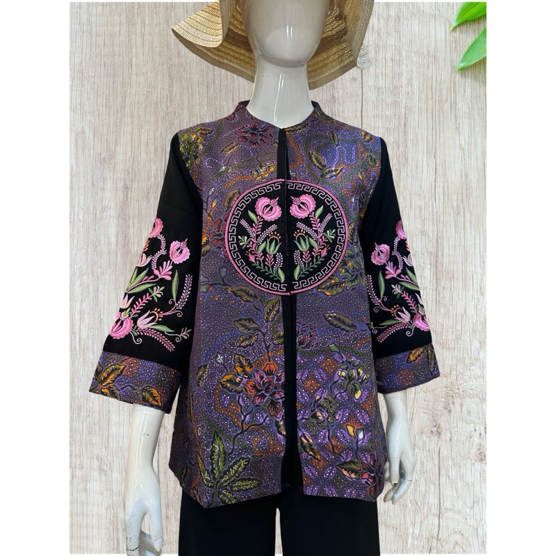 Atasan batik Wanita - Batik sultan Blouse batik trikot bordir batik Ungu - Lavya Blouse