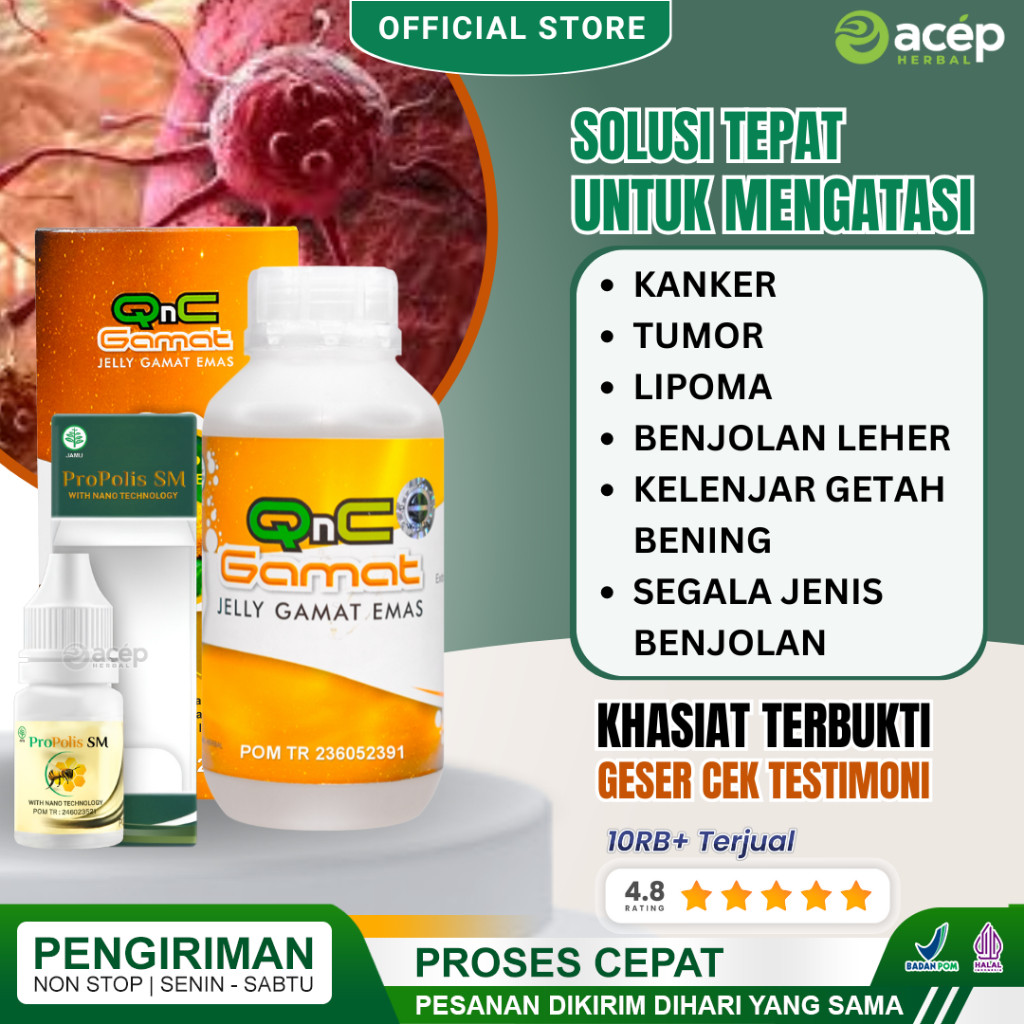 

Obat Herbal Kanker Tumor Dan Segala Jenis Benjolan Lipoma Dileher Kelenjar Getah Bening Aman Tanpa Efek Samping QnC Jelly Gamat & Propolis SM
