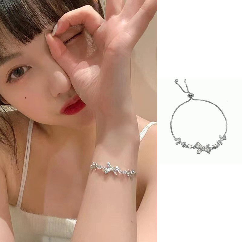 Pengiriman 24 Jam Bisa COD Gelang Serut Titaniun Perak Zirkon Gelang Liontin Korea Fashion Tali Ramb