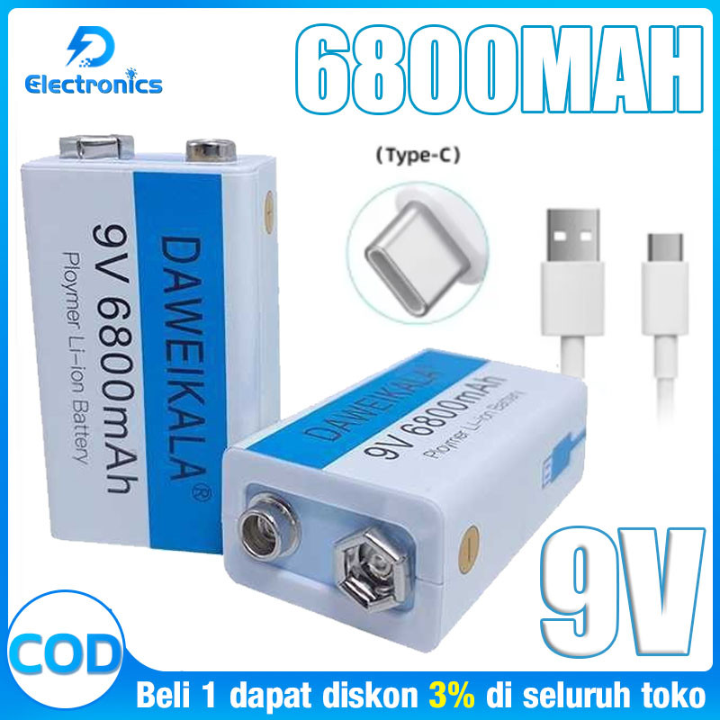 Homeyvibes Baterai 9 V Rechargeable Li-Ion Usb Type-C 6800 Mah D 9V / Baterai 9V Rechargeable Volt