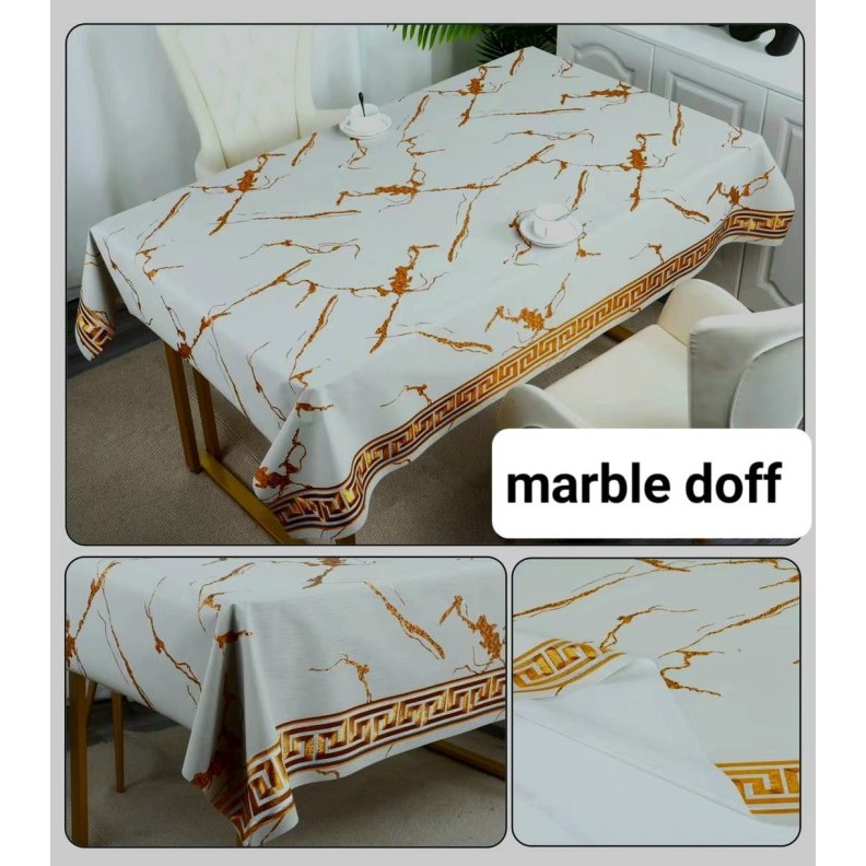 Taplak Meja Tamu Marble Marmer 1 2 3 4 5 Meter Taplak Minimalis Mewah - krem gold, 100x137