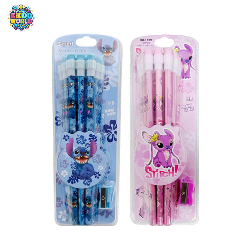 

12pcs Stitch Lilo & Stitch Cute Cartoon HB Pencils, 12 Pencils & 1 Pencil Roller Stationery Box Set, Writing & Drawing