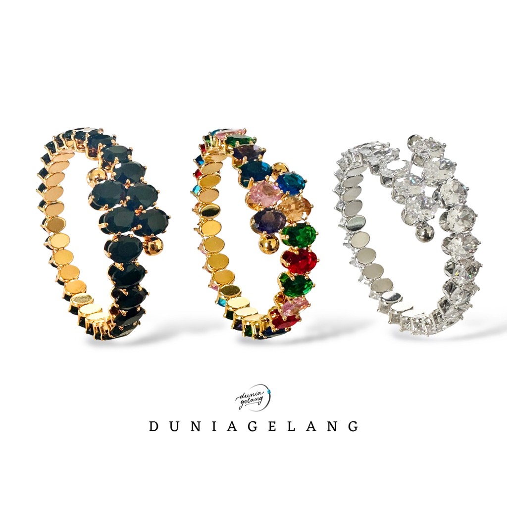 Gelang Adjustable Size Permata Zirkon Imitasi Wanita Lapis Emas 24K Anti Karat Anti Luntur