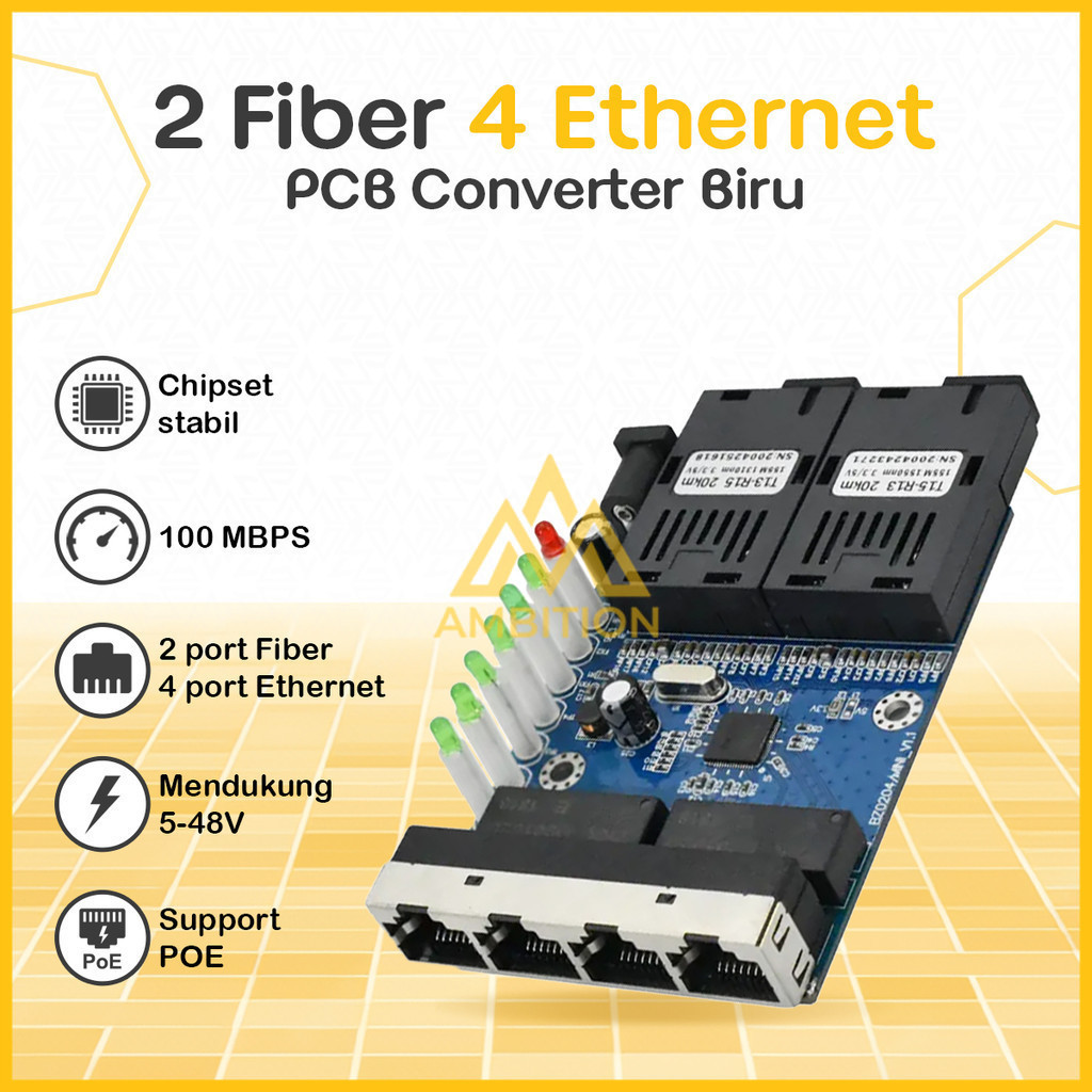 Konverter Ethernet Switch 4 Rj45 2 SC Fiber 10 / 100M PCBA Fiber Optik
