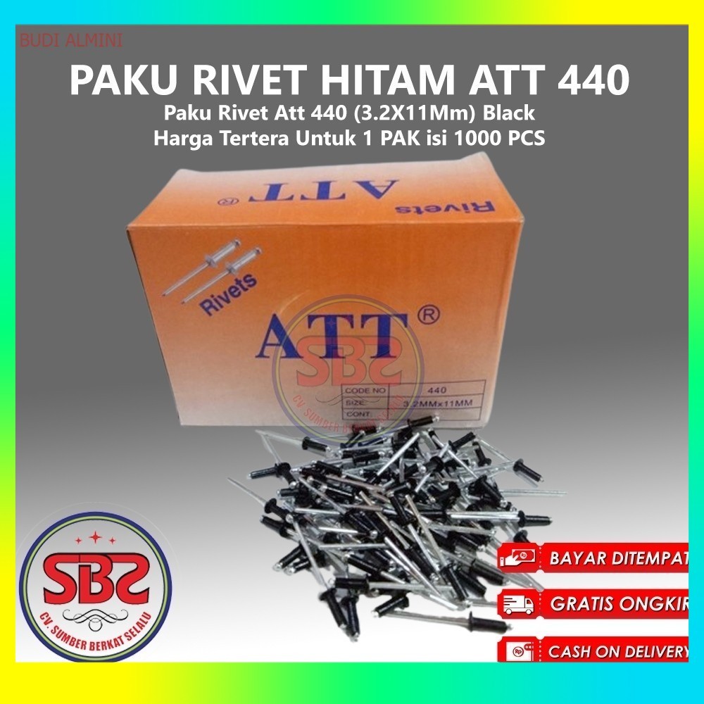 ATT Paku Rivet 435, 440 dan 550 HITAM 1 Box Isi 1000pcs HITAM - Paku Rivet Hitam / Black