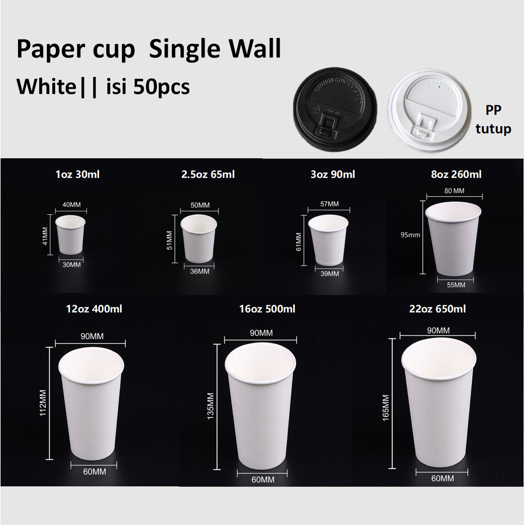 [50pcs]Paper cup Tebal Single Wall 1oz 2.5oz oz 8oz 12oz 16oz 22oz + Tutup /Gelas Kertas Kopi /Food 