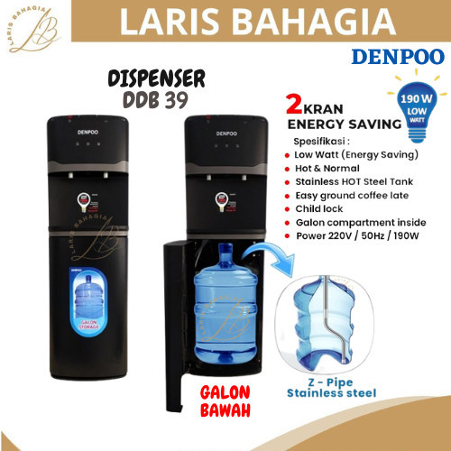 DENPOO Dispenser Air Galon Bawah DDB 39 Low Watt - HOT &amp; FRESH