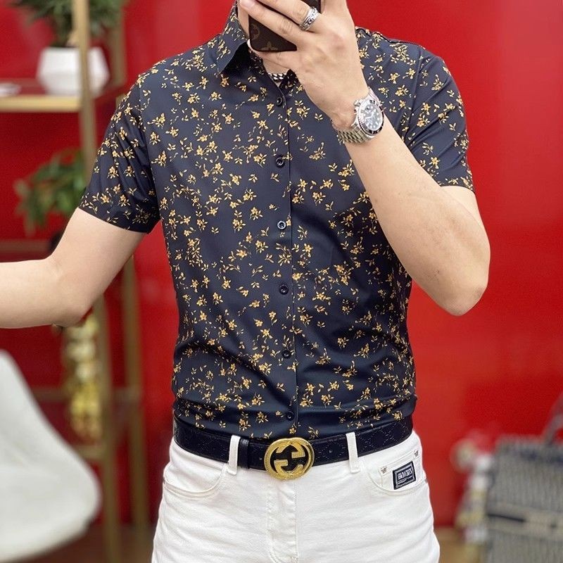 Men's short sleeved shirt printed slim fit T-shirt