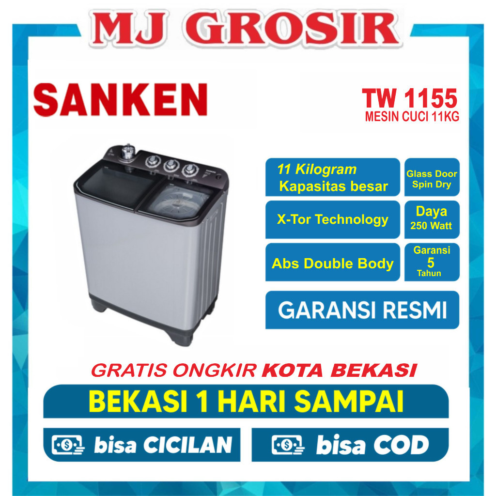 MESIN CUCI SANKEN TW 1155 11KG 2 TABUNG 11KG