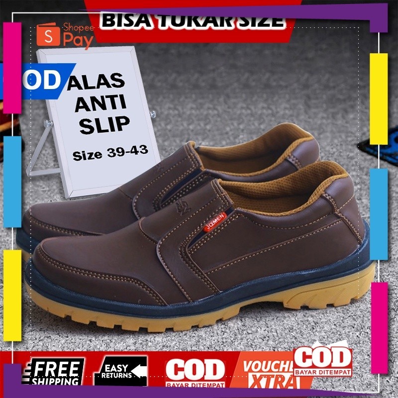 UKURAN SIZE 37 38 39 40 41 42 43 44 45 / Sepatu Slip On Pantofel Kulit Pria Dewasa Tanpa Tali A08