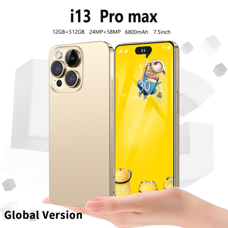 Smartphone i13 Pro Max Android hp murah i14 pro max 12GB RAM + 512GB ROM Handphone Layar 7,5inci Kamera HD Google Player 5G Telepon Bluetooth COD