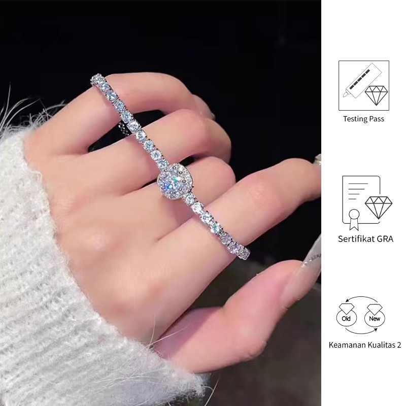 FULIN Gelang Moissanite Persegi 2 Karat Aksesori Wanita Gelang Moissanite Persegi