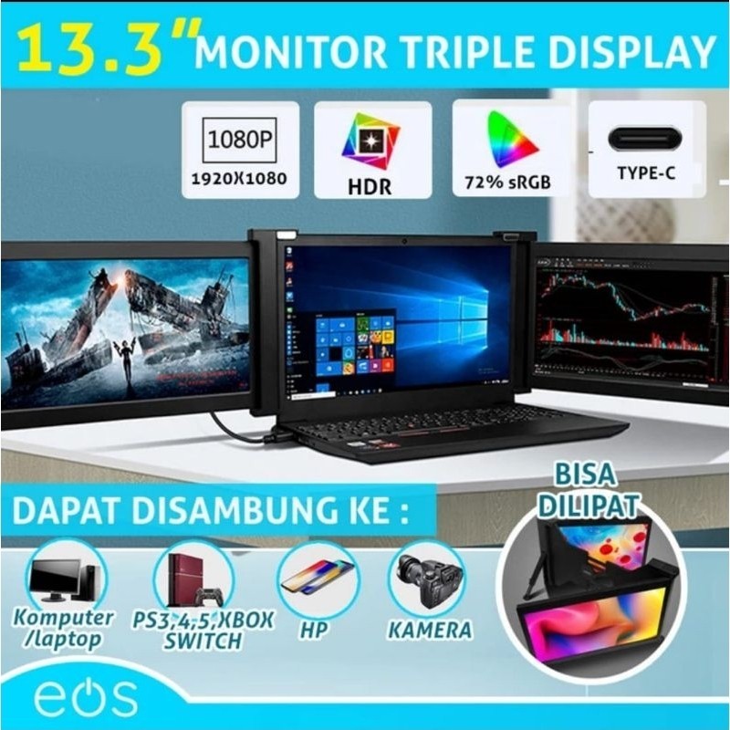 Portable Monitor Triple Display FHD 1920x1080 10.1 11.6 11.9 13.3 14 15 15.4 inch