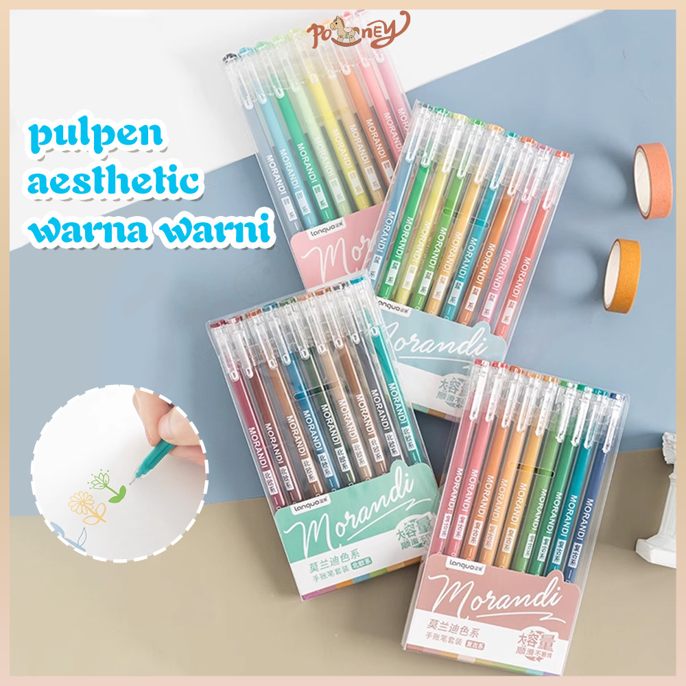 

Poney pulpen aesthetic warna warni pena pulpen gel set