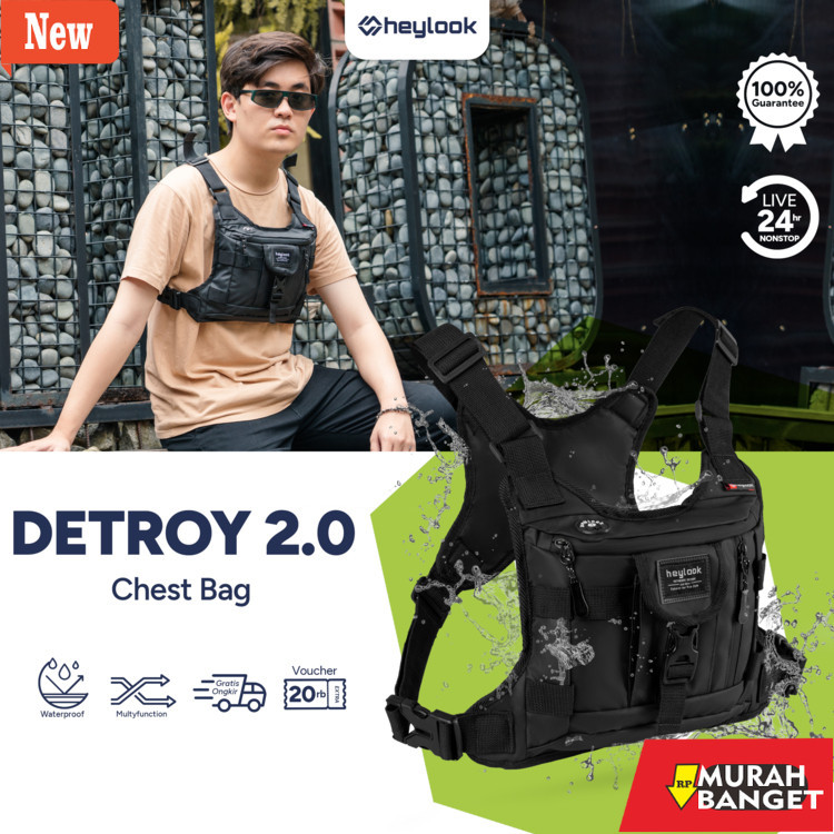 Tas selempang pria viral- HEYLOOK Official - Chest Bag DETROY 2.0 Waterproof Anti Air Tas Dada Outdo