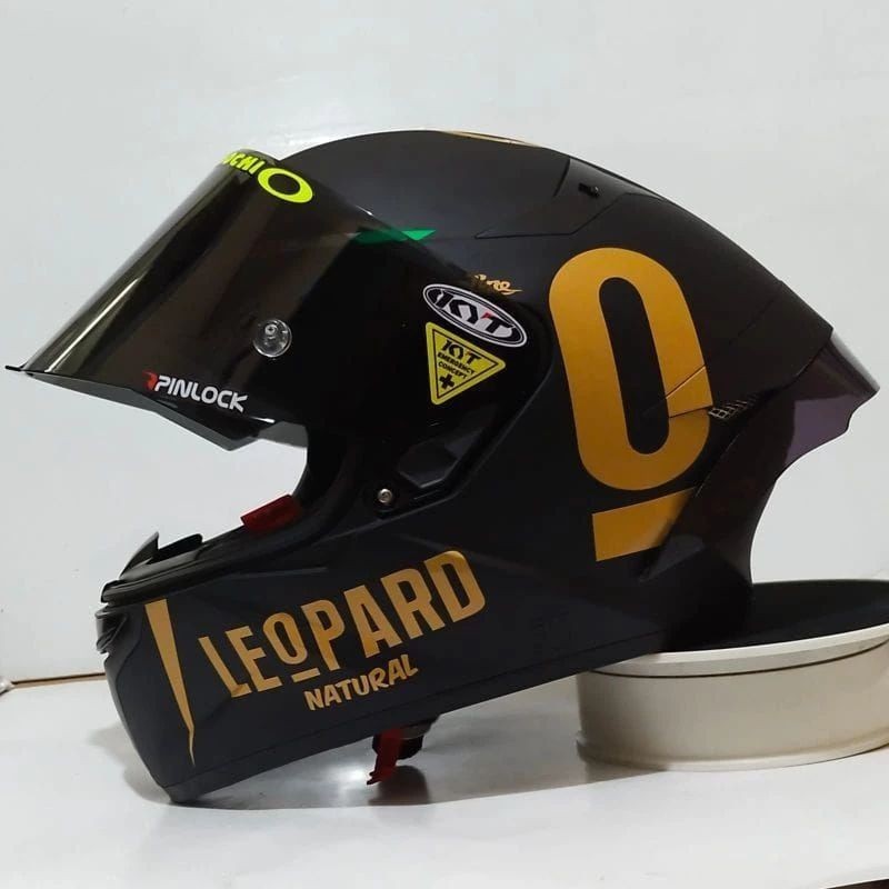 Helm Full Face KYT TT Course Black Doft Matt Hitam Doft Paket Ganteng Leopard