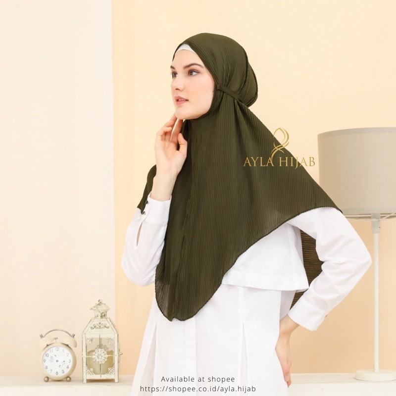 Bergo Tali Plisket Jumbo Ceruty Babydoll Cutting Oval Jahit Tepi  (YOLLA) AH03