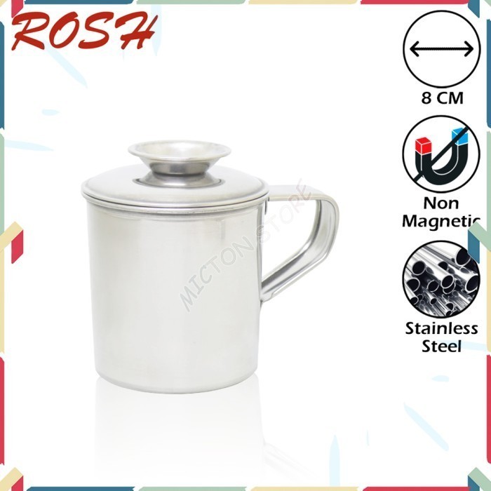 BIGTON ROSH Gelas Cangkir Minum + Tutup 8 CM Mug Stainless Steel Tebal LionStar Plastik Berkualitas 