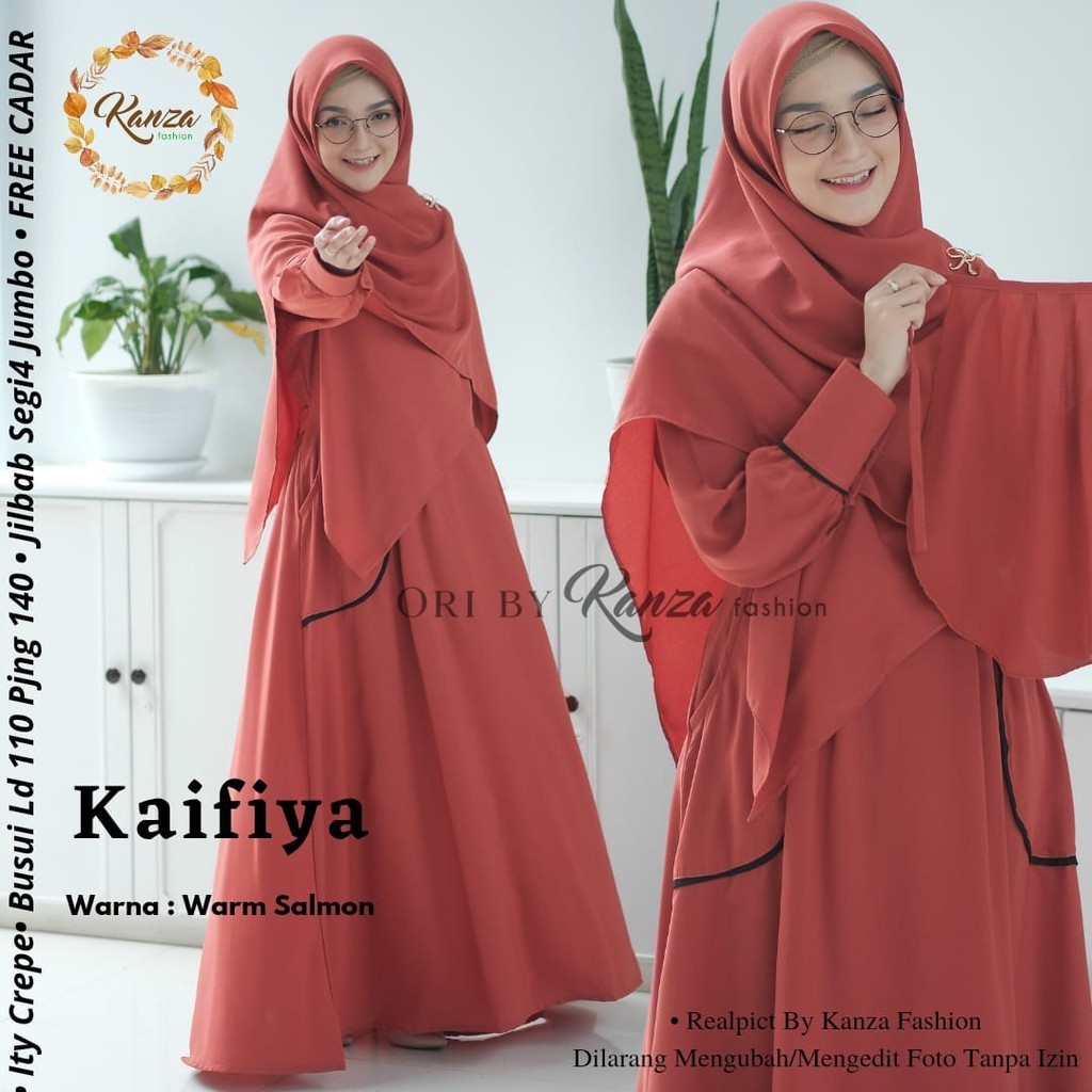 ( PROMO TERBARU BUY 1 GET 1 ) Gamis Syari Set Hijab Segiempat Jumbo Kaifiya Bahan Ity Crepe Premium 