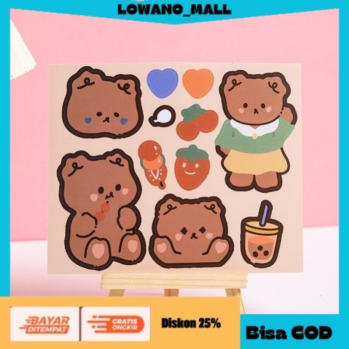 

[[LOWANOMALL6]] TERLARIS Sticker Bear Tahan Air Korea Beruang Lucu Scrapbook Journal Planner B COD