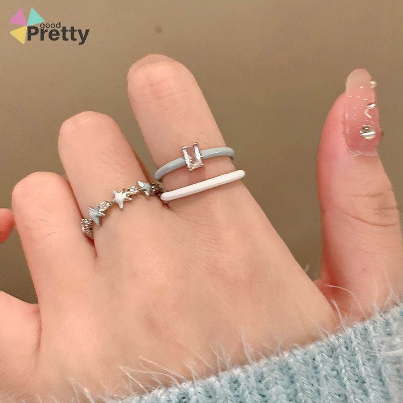 Blue Zircon Star Ring Women Niche Opening Ring Fashionable Ring Sanrio Diamond Ring PD
