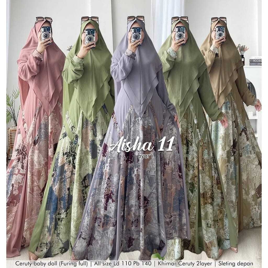 AISHA SYARI STANDARD JUMBO /Aisha 2 / Aisha 3 / Aisha 11 syari  / Gamis Syari'i Set Hijab Promo Idul