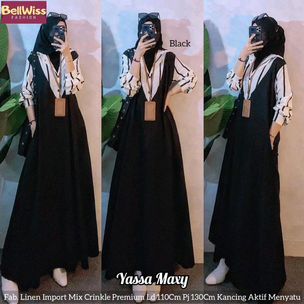 Yassa Maxy Dress Gamis Import Polos Kombinasi Motif Garis Salur Busui