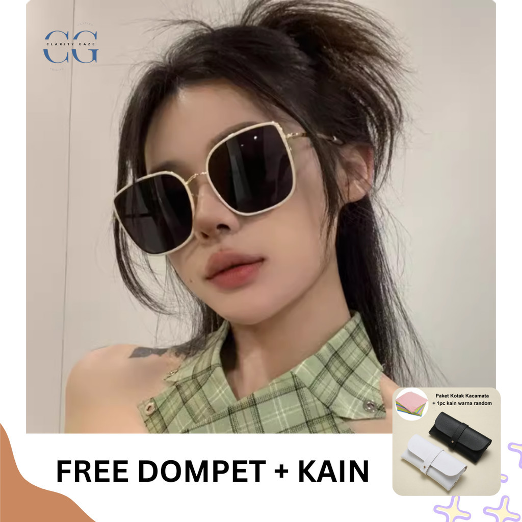 FREE Dompet + Kain❤️Kacamata Hitam Wanita Pria Frame Kotak Oversize Anti UV Lensa Besar