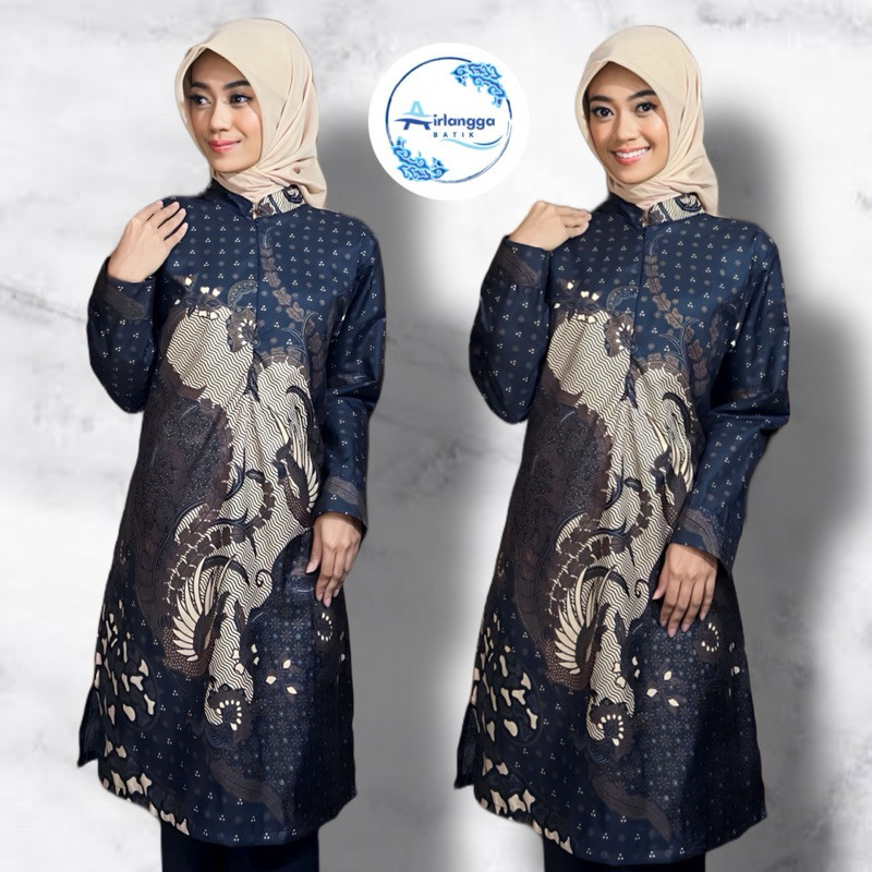 ATASAN BATIK WANITA MODERN TUNIK LEHER SHANGHAI SERAGAM KANTOR BAJU KERJA COUPLE KONDANGAN PEREMPUAN