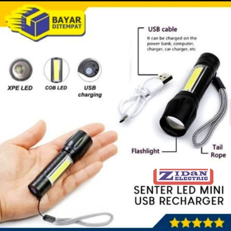 Senter Swat Mini Zoom LED USB Recharge / Senter Police Swat Mini Zoom LED