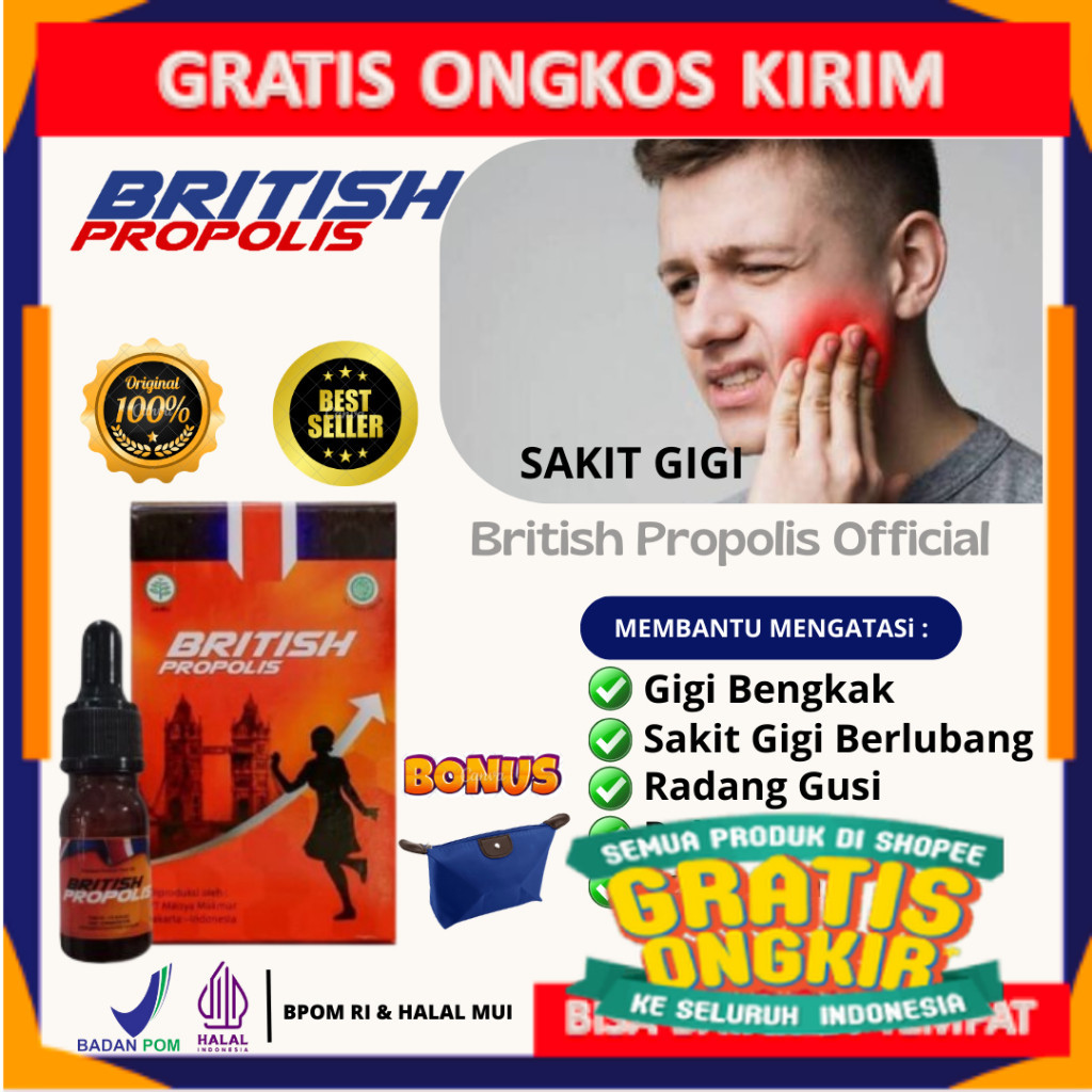 British Propolis Obat Gigi Berlubang Gusi Bengkak Sakit Berdarah Ngilu Penghilang Bau Mulut/Asli dij